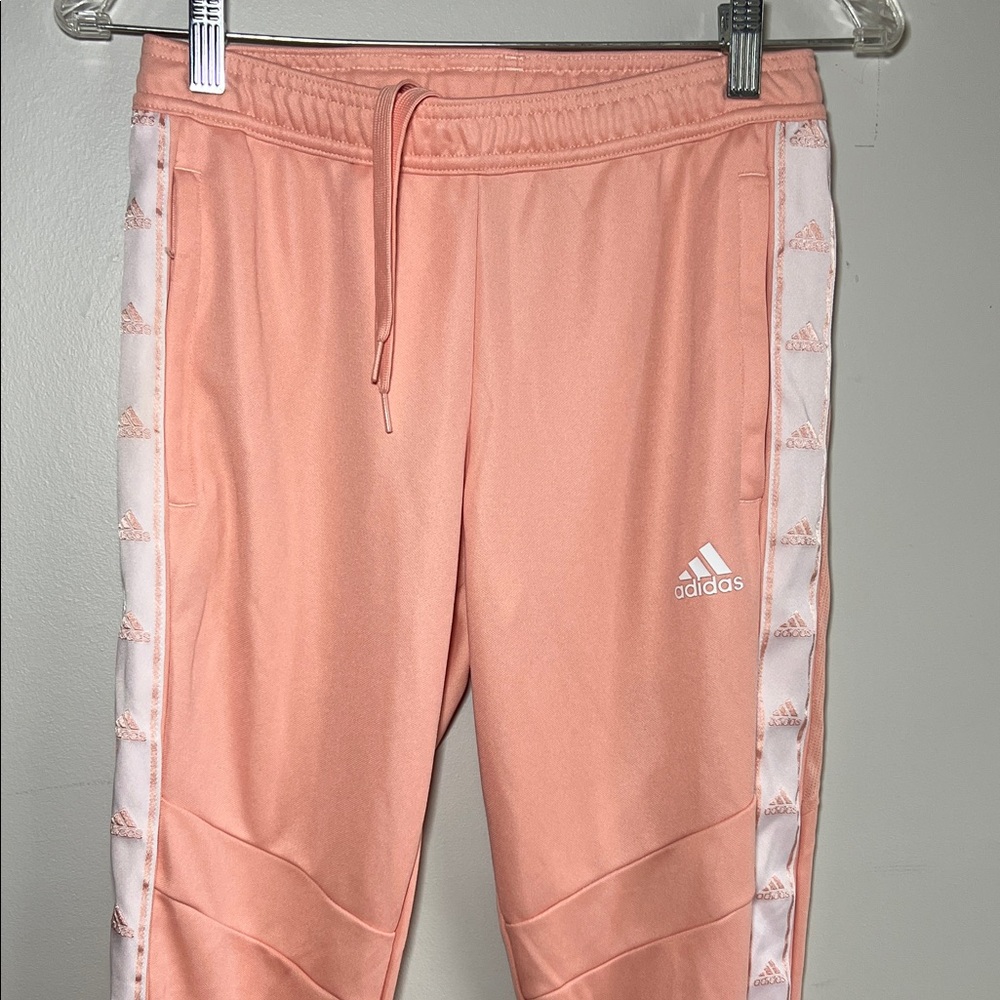 adidas Women’s Peach Pink Jogger Sweatpants with White Side Stripes Size XS
